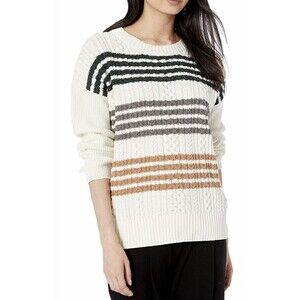BCBGMAXAZRIA Women's Colorblock Stripe Crew Neck Sweater Off White Size Small